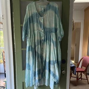 Gilda Midani Blue Tie-Dye Button-Up Dress